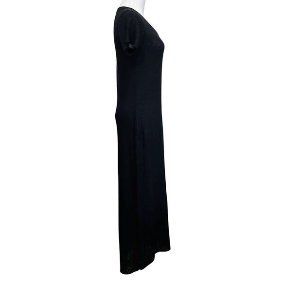 MAJESTIC FILATURES BLACK LINEN BLEND SHORT SLEEVE MAXI DRESS - XS (1) - Picture 2 of 9